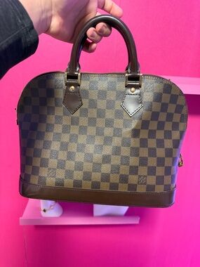 Louis Vuitton Brown Damier Ebene Satchel with Dark Brown Trim and Gold Hardware